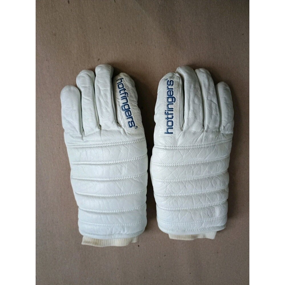 Hot Fingers White Leather Gloves Ski Snow Adult Winter